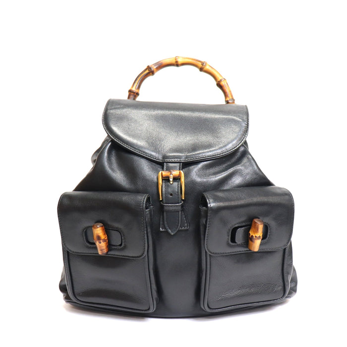 Gucci Bamboo Leather 003.2058 Black Backpack From Japan 272 6418108 - World Quickdo
