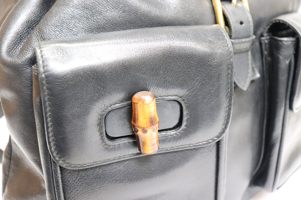 Gucci Bamboo Leather 003.2058 Black Backpack From Japan 272 6418108 - World Quickdo