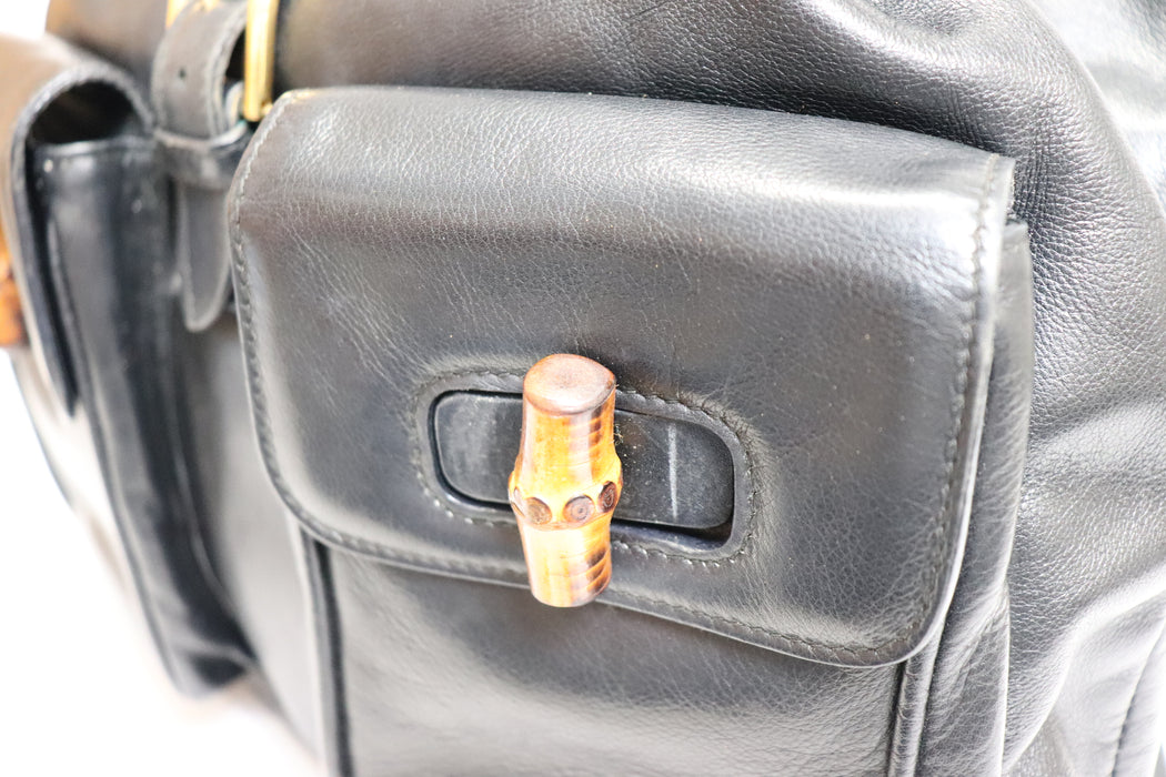 Gucci Bamboo Leather 003.2058 Black Backpack From Japan 272 6418108 - World Quickdo