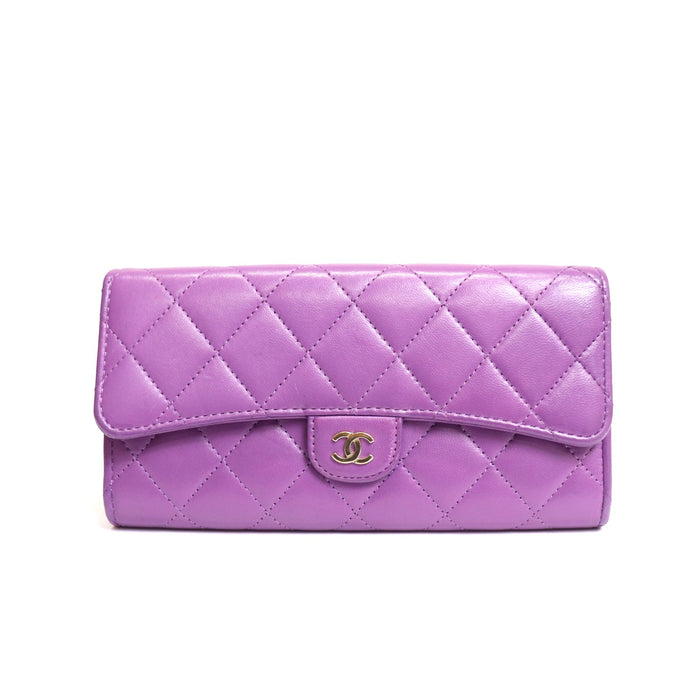 Chanel Matelasse Leather Wallet Purple From Japan 272 6420390