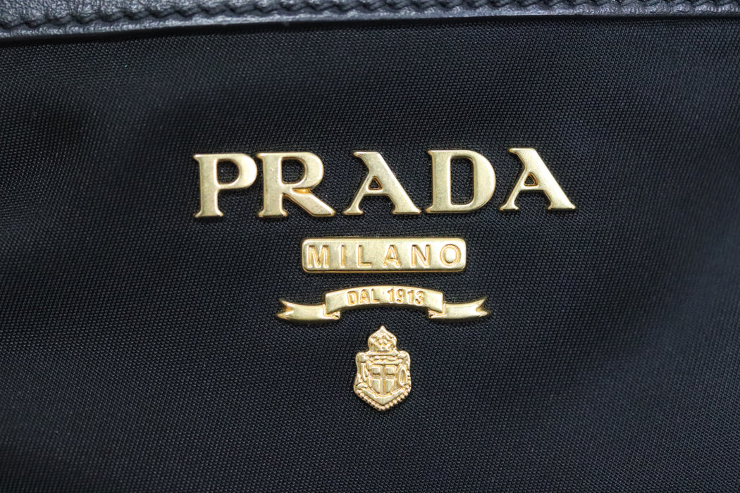 Prada Nylon Leather Tote Bag 1BG158 Black From Japan 002 6419680