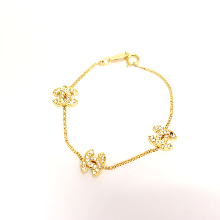 Chanel CC Coco Mark Rhinestone Bracelet Gold Tone From Japan 218 6422441 - World Quickdo