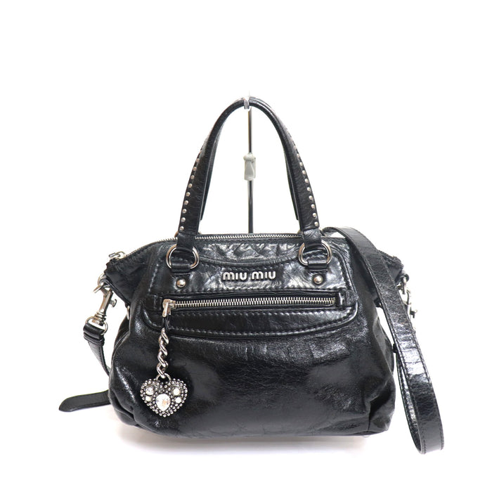 Miu Miu Leather Studded 2way Handbag Shoulder From Japan 272 6426441