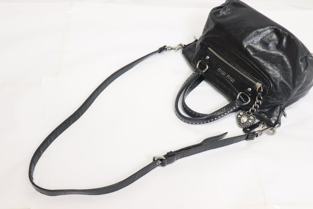 Miu Miu Leather Studded 2way Handbag Shoulder From Japan 272 6426441