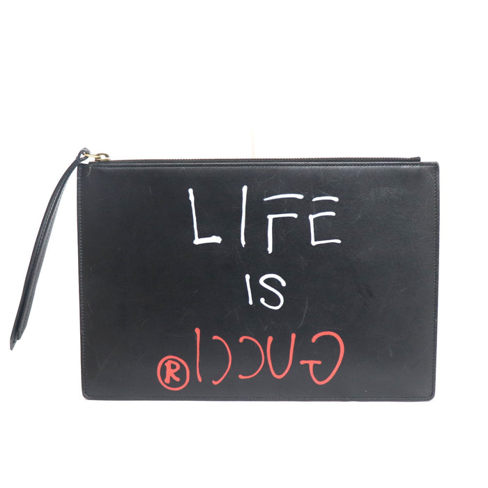 Gucci Leather Clutch Bag Life is Gucci 445597 From Japan 272 6429407