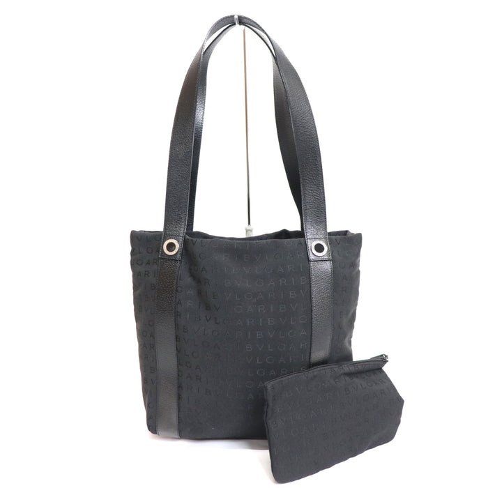 Bvlgari Logomania Canvas  Leather Tote Bag With Pouch Black 251 6431941 - World Quickdo