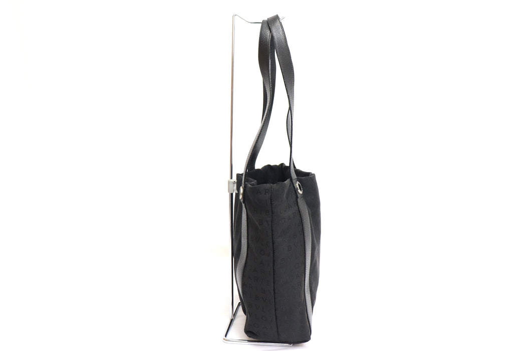 Bvlgari Logomania Canvas  Leather Tote Bag With Pouch Black 251 6431941 - World Quickdo