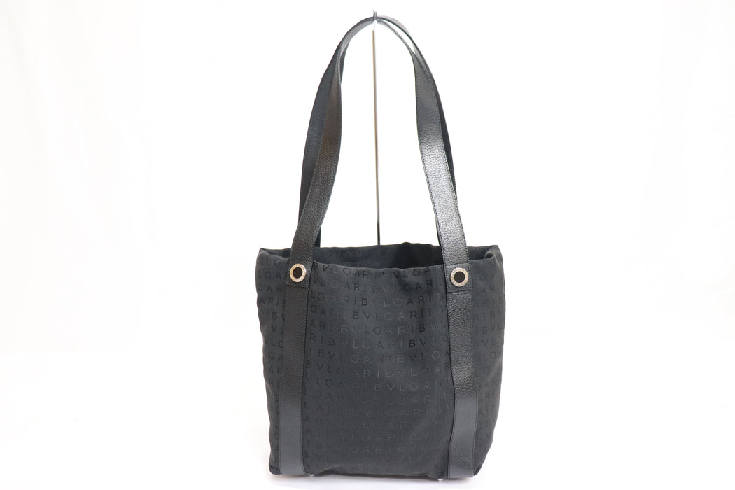 Bvlgari Logomania Canvas  Leather Tote Bag With Pouch Black 251 6431941 - World Quickdo