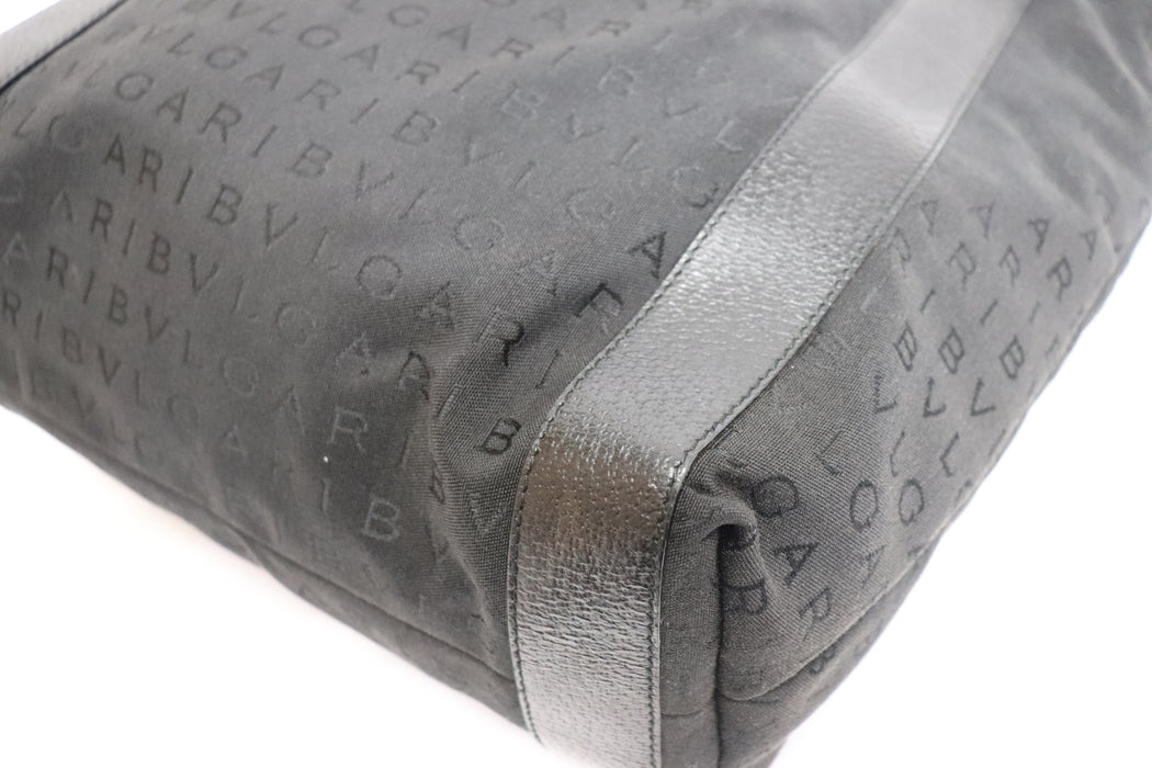 Bvlgari Logomania Canvas  Leather Tote Bag With Pouch Black 251 6431941 - World Quickdo