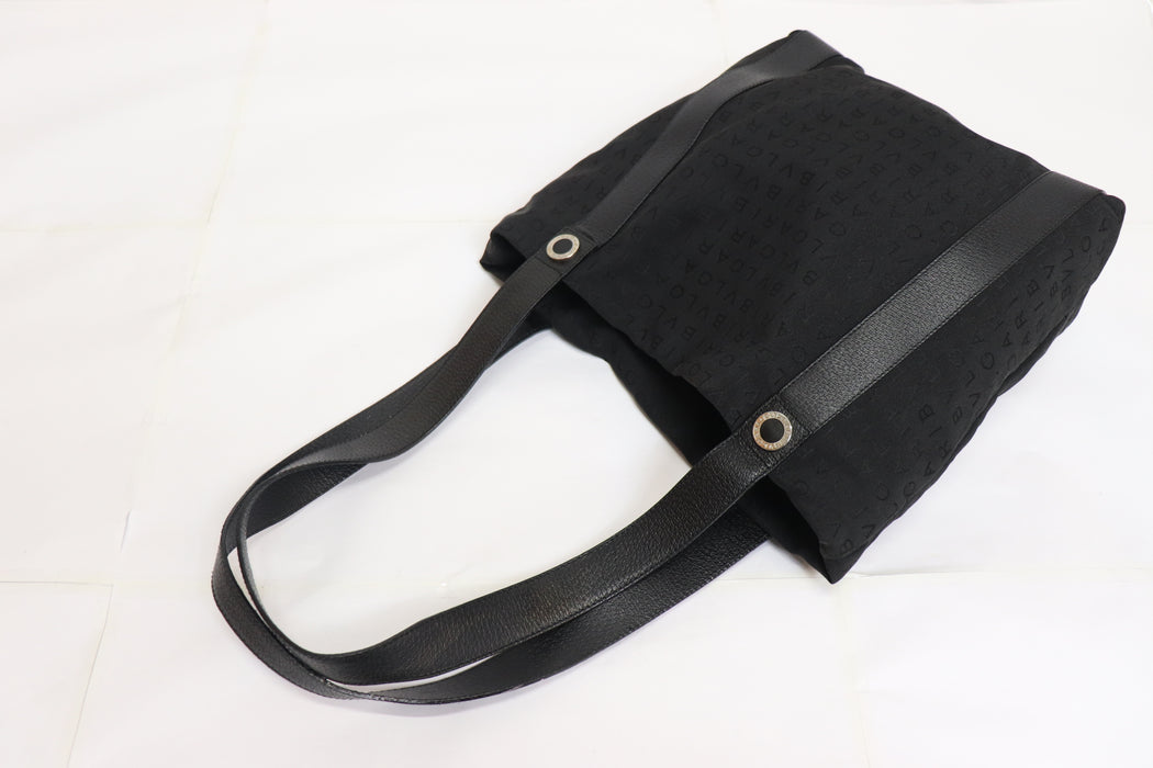 Bvlgari Logomania Canvas  Leather Tote Bag With Pouch Black 251 6431941 - World Quickdo