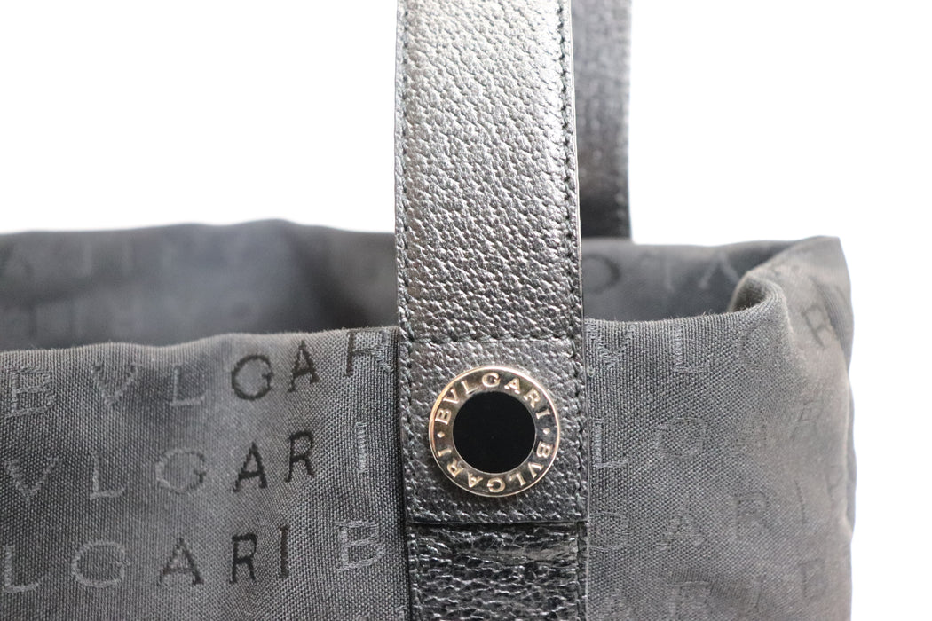 Bvlgari Logomania Canvas  Leather Tote Bag With Pouch Black 251 6431941 - World Quickdo