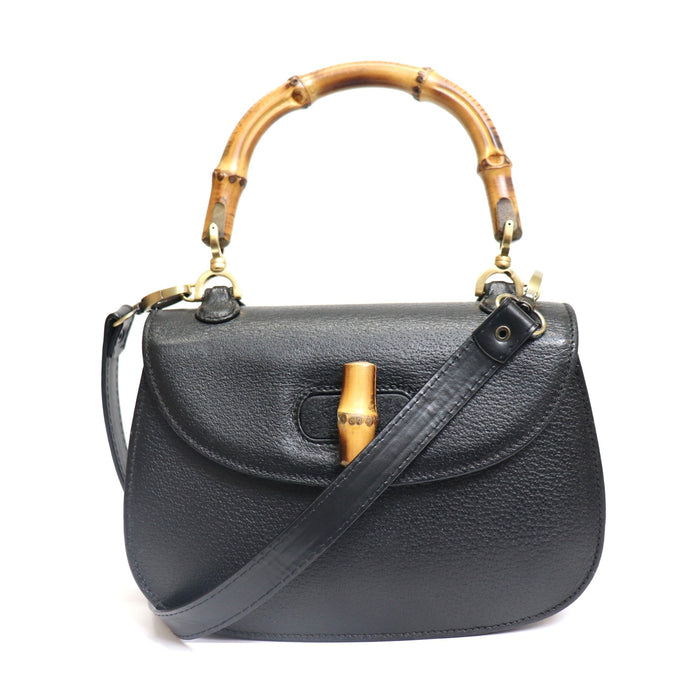Gucci Black Bamboo Leather 2way Handbag 000.1014.0188 From Japan 272 6407810 - World Quickdo