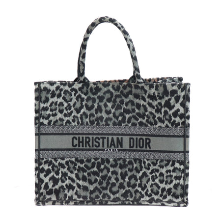 Christian Dior Leopard Book Tote Handbag Gray/Black Canvas From JPN 011 6357173 - World Quickdo