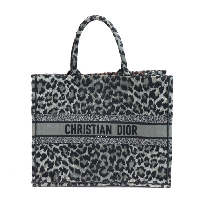 Christian Dior Leopard Book Tote Handbag Gray/Black Canvas From JPN 011 6357173 - World Quickdo