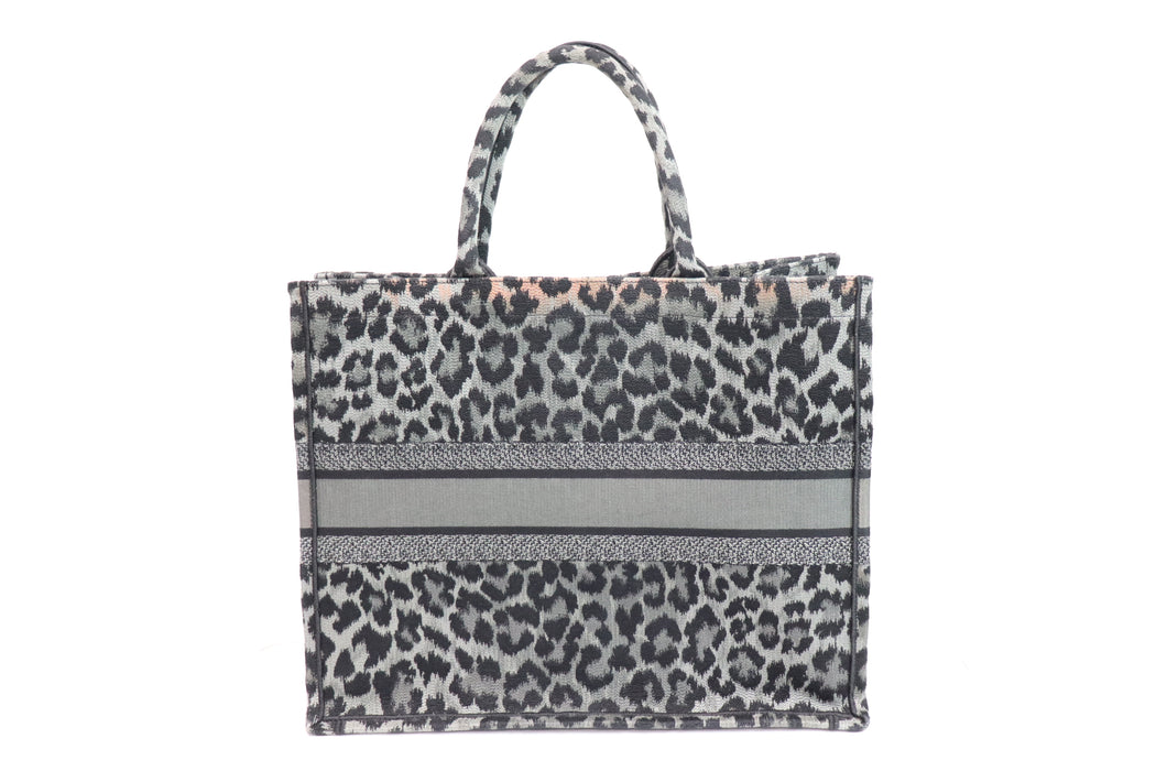 Christian Dior Leopard Book Tote Handbag Gray/Black Canvas From JPN 011 6357173 - World Quickdo